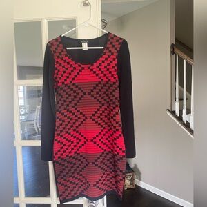 Red and black patterned dress